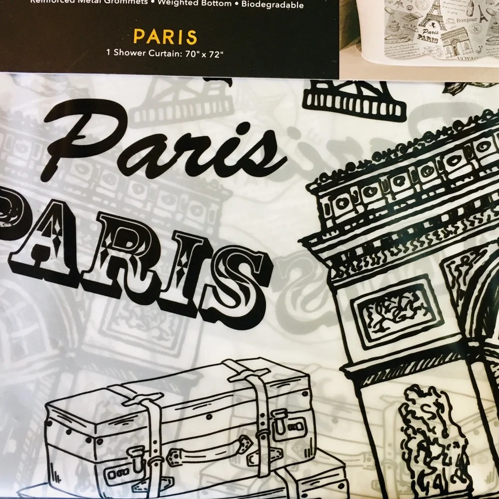 Black Paris Peva Shower Curtain French Pastries